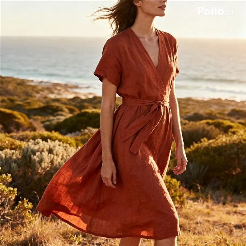Linen Wrap Dresses in Australia Why Terracotta Midi Linen Dresses Are a Summer Essential